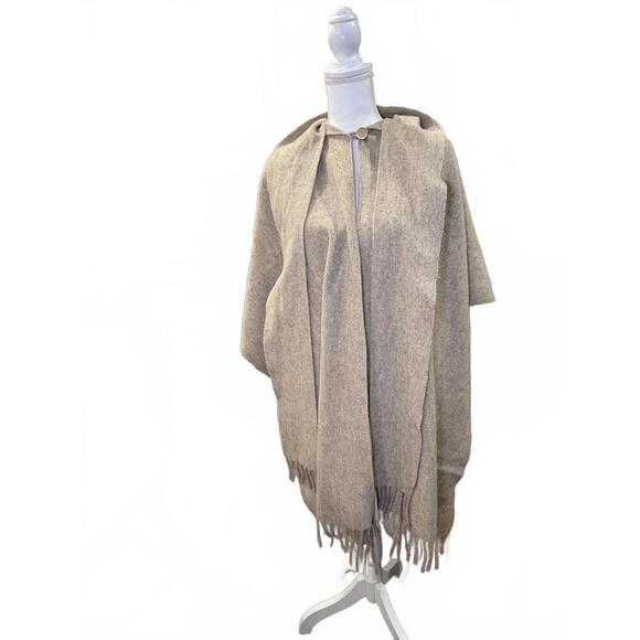 Jackets & Blazers - Neutral Beige Women's Wool Cape with Integrated Tie/Scarf, OS NWOT